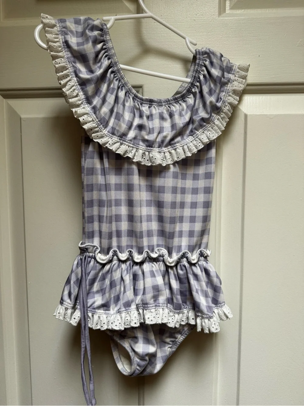 Wildling WDW 3T Gingham Check Swim Purple White Eyelet lace Ruffle & Tie Girls 3 - Picture 13 of 13